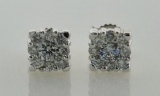 14K White Gold & Diamond Earrings, TCW = 0.75 Carat