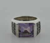 Sterling Silver, Amethyst & Marcasite Ring, Size 5.5