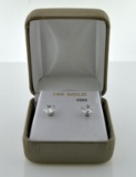 Pair of 14K Gold White Gold & CZ Earrings, 6 MM Stones