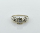 14K White Gold & Diamond Ring, TCW = 0.17 Carat, Size 6.75