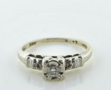 14K White Gold & Diamond Ring, TCW = 0.08 Carat, Size 5.75