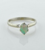 10K White Gold & Opal 5 x 7 MM Cabochon Ring, Size 6.5