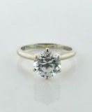 14K White Gold & 8 mm Ultragem Synthetic Diamond Solitaire Ring, Size 5.5