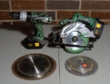 Lot of 2 Hitachi Power Tools: Drill (model #: DV18DMR) and Saw with Extra Blades (model #:C18DMR)