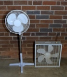 Lot of 2 Fans One Box Fan and One Rotating Standing Fan