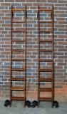 Pair of Rolling Wooden Library Ladders