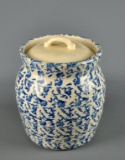Vintage Blue & White Sponge Painted Jar w/ Lid