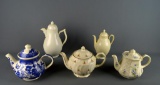 Lot of Five Antique/ Vintage Ceramic Teapots