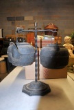Pair of Antique Wrought Iron Kettles & Kettle Stand