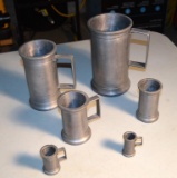 Lot of Six Graduated Pewter Mugs