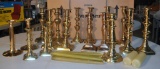 Lot of Antique Brass Candlesticks: 8 pairs + 1 Single + Some Candles