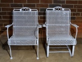 Pair of Vintage Woodard White Arbor Square Wrought Iron Patio Chairs