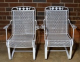 Pair of Vintage White Meadowcraft Wrought Iron Patio Rocking Chairs