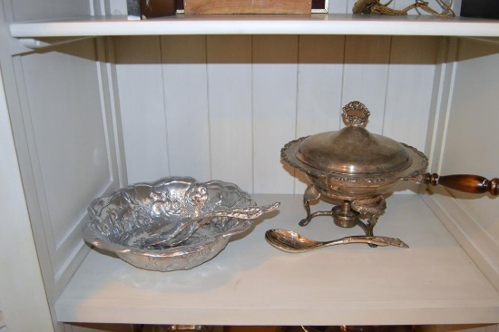 Arthur Court Aluminum Salad Set, Wallace Santa Serving Spoon, Vintage Silver Plate Food Warmer