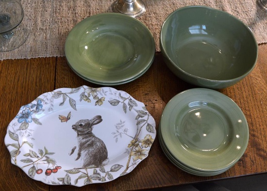 Lot of Pier 1 “Sausalito” Bowls and Plates and Attractive Large “Sophie the Bunny” Platter