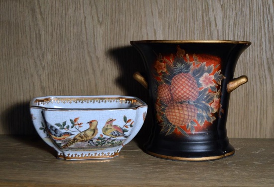 Lot of 2 Oriental Decorative Pieces: Bowl and Vase