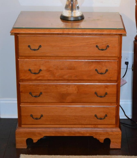 White of Mebane Cherry 4-Drawer Nightstand w/ Glass Top Cover, Lots 55 & 56 Match