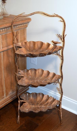 Bronzed Finish Metal Leaf Tray Stand, 3-Tiered