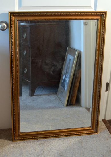 Beveled Glass Wall Mirror, Wooden Frame