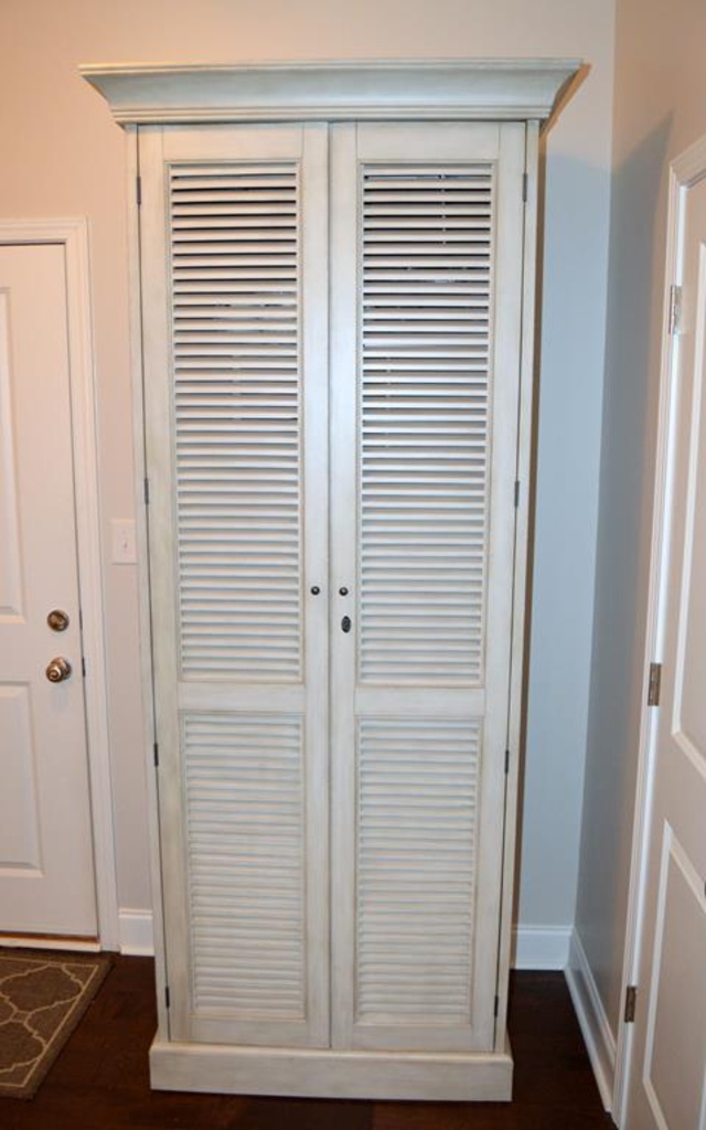Lot Restoration Hardware Tall Shuttered Door Wooden Cabinet W