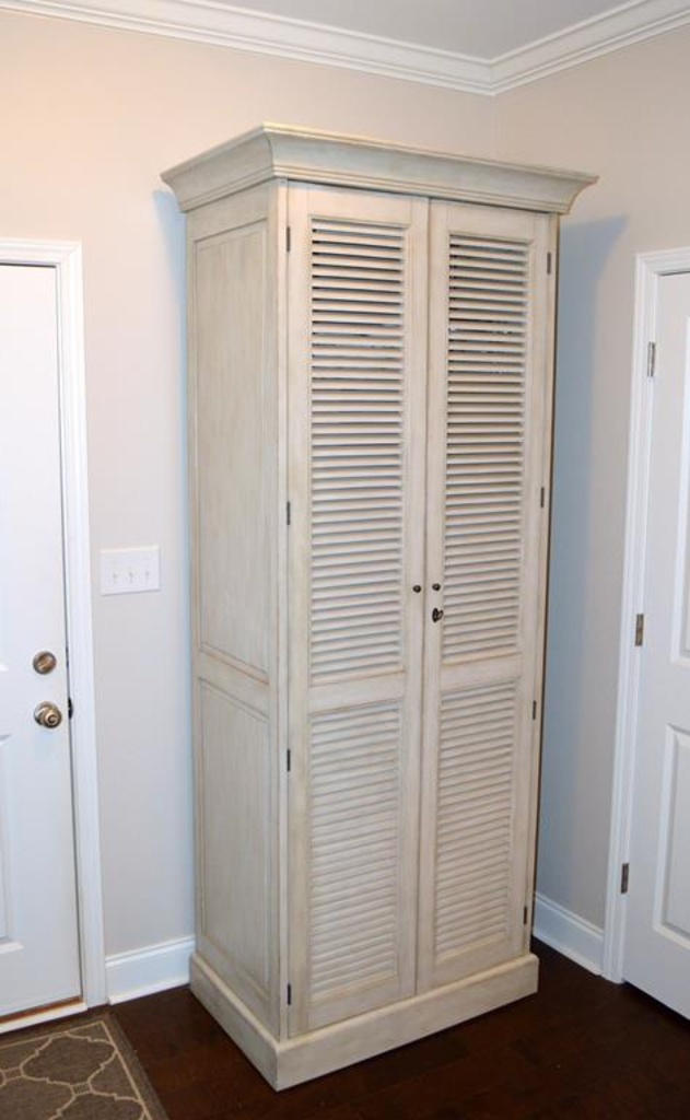 Lot Restoration Hardware Tall Shuttered Door Wooden Cabinet W