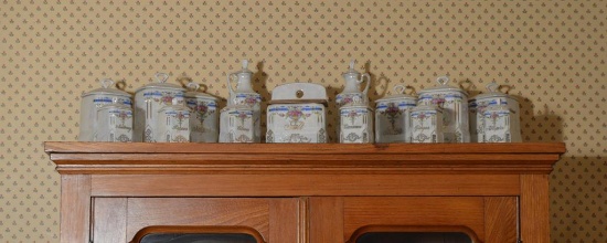 Antique Set of Victoria, Czecho-Slovakia Porcelain Kitchen Canisters, Cruets & Salt Box