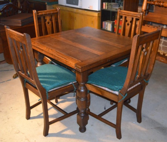 Set of 4 Vintage Oak Pub Table Chairs w/ Upholstered Seats