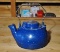 Antique Graniteware Blue Enamel Cast Iron Water Kettle
