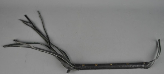 Black Leather Lash w/ Brass Nail-Head Handle