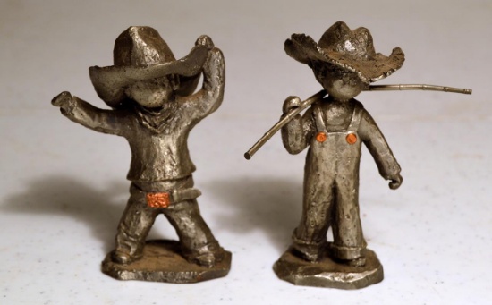 Lot of 2 Metal Walli Boy Figurines: Cowboy and Fisherman
