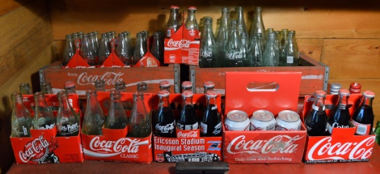 Lot of Commemorative / Collectible Coca-Cola Coke Products & Two Vtg Wooden Crates