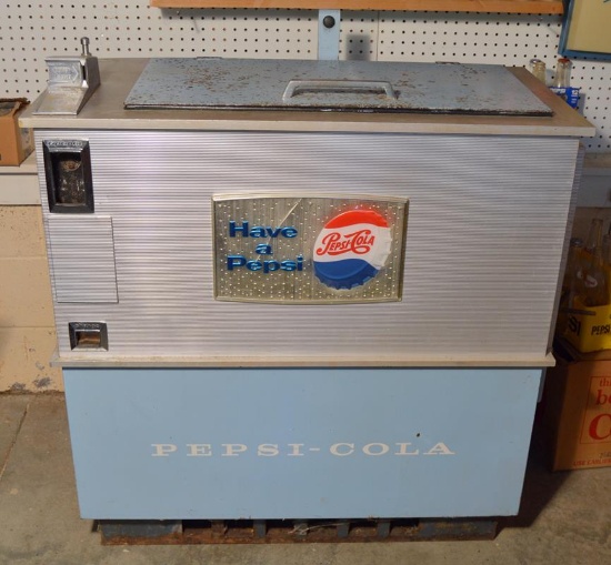 Vintage Pepsi-Cola “Have A Pepsi” Coin Operated Dispenser Refrigerated Cooler Chest w/ Bottle Opener