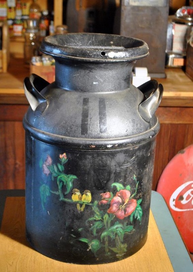 Old Solar Handpainted Metal Milk Can