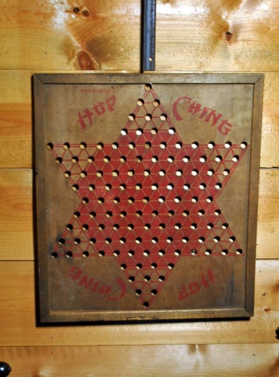Old “Hop Ching” Wooden Chinese Checkers Board, Made in USA