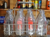 Vintage Wire Milk Bottle Carrier w/ Eight 1 Quart Pet Milk Bottles