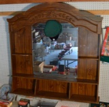 Vintage Wooden Cafe Behind Counter Display Shelf w/ Mirror ( Hat Not Included)