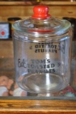 Vintage “Eat Tom's Toasted Peanuts” Jar w/ Glass Lid w/ Red Tom's Knob