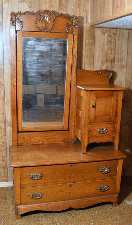 Antique Golden Oak Gentleman's Dresser or Cheval | Proxibid
