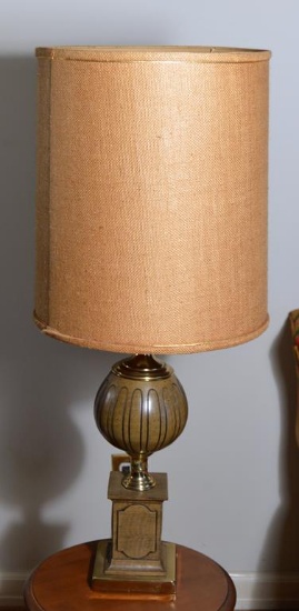 Vintage Wood & Brass Table Lamp