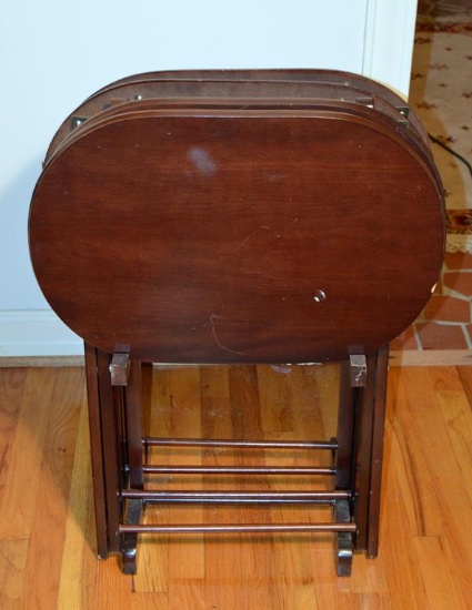 Set of 4 Wooden TV Table Trays with Storage Rack