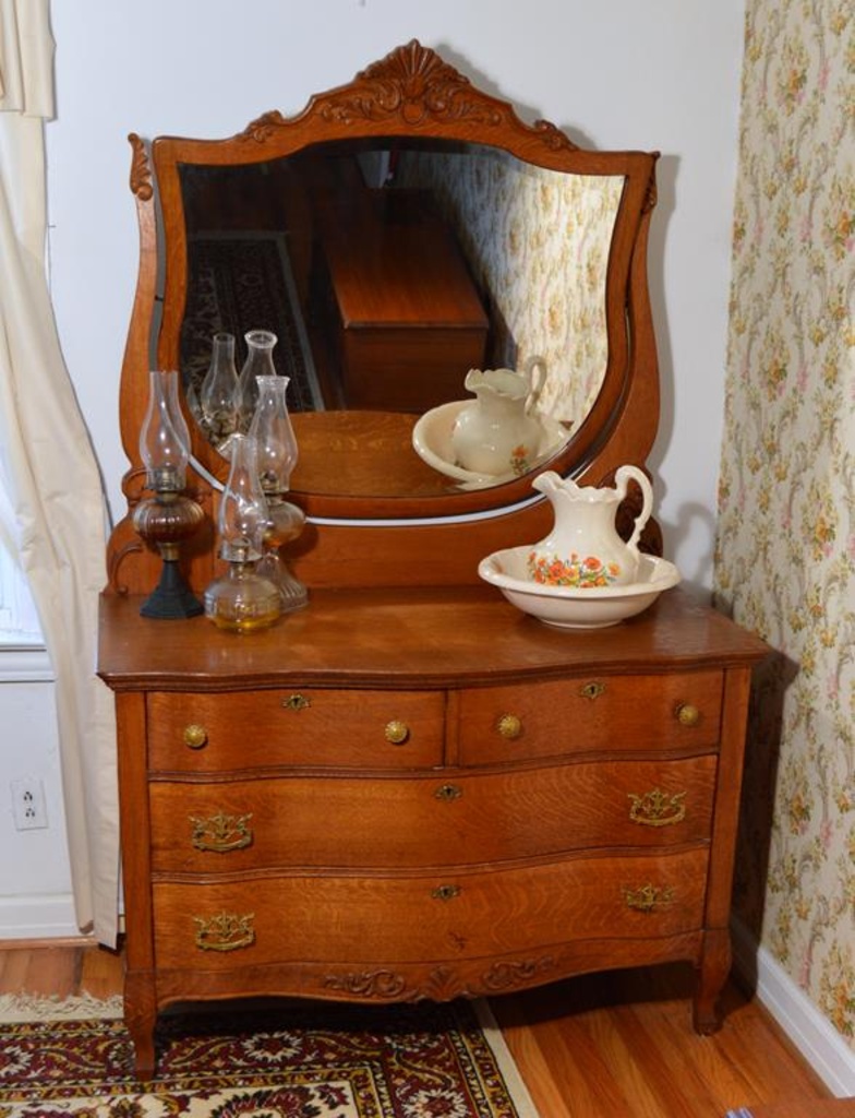 Antique Tiger Oak Dresser W Mirror Art Antiques Collectibles