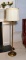 Antiqued Finish Brass Floor Lamp, Glass & Cloth Shades