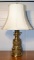 Ornate Repousse Design Columnar Brass Table Lamp