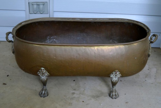 Large Paw-Footed Brass Planter, Nice Old Patina