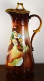 Antique Darcy's Hand Painted & Lidded Porcelain Pitcher, Artist Signed