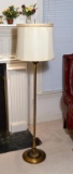 Antiqued Finish Brass Floor Lamp, Glass & Cloth Shades