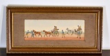 Clifford Art Studios Art Print “Off To The Races” Hand-Tinted Etching, Nicely Framed