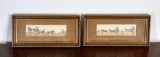 Pair Of Smaller Clifford Art Studio Art Prints “Off To The Races” Hand-Tinted Etchings, Nicely Frame