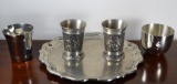 Lot of 5 Small Pewter Items: Tumblers, Cups, Tray; Steiff, Reed & Barton