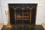 Brass & Black Metal Fire Screen and Fire Tools Set